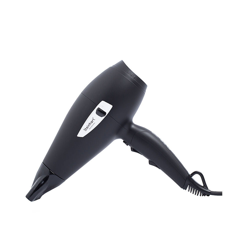 Matte black ceramic‑ionic hair dryer with ergonomic non‑slip handle