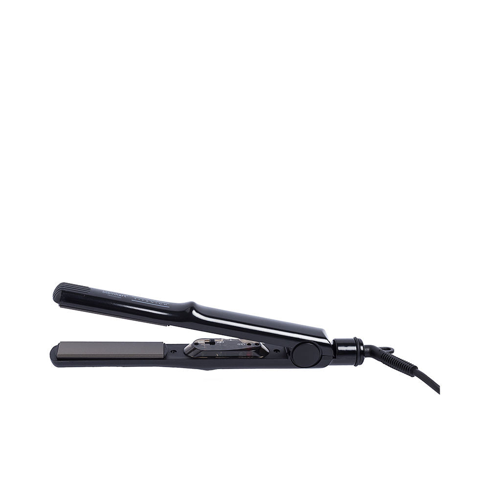 Matte black titanium nano-tourmaline hair straightener with rounded barrel