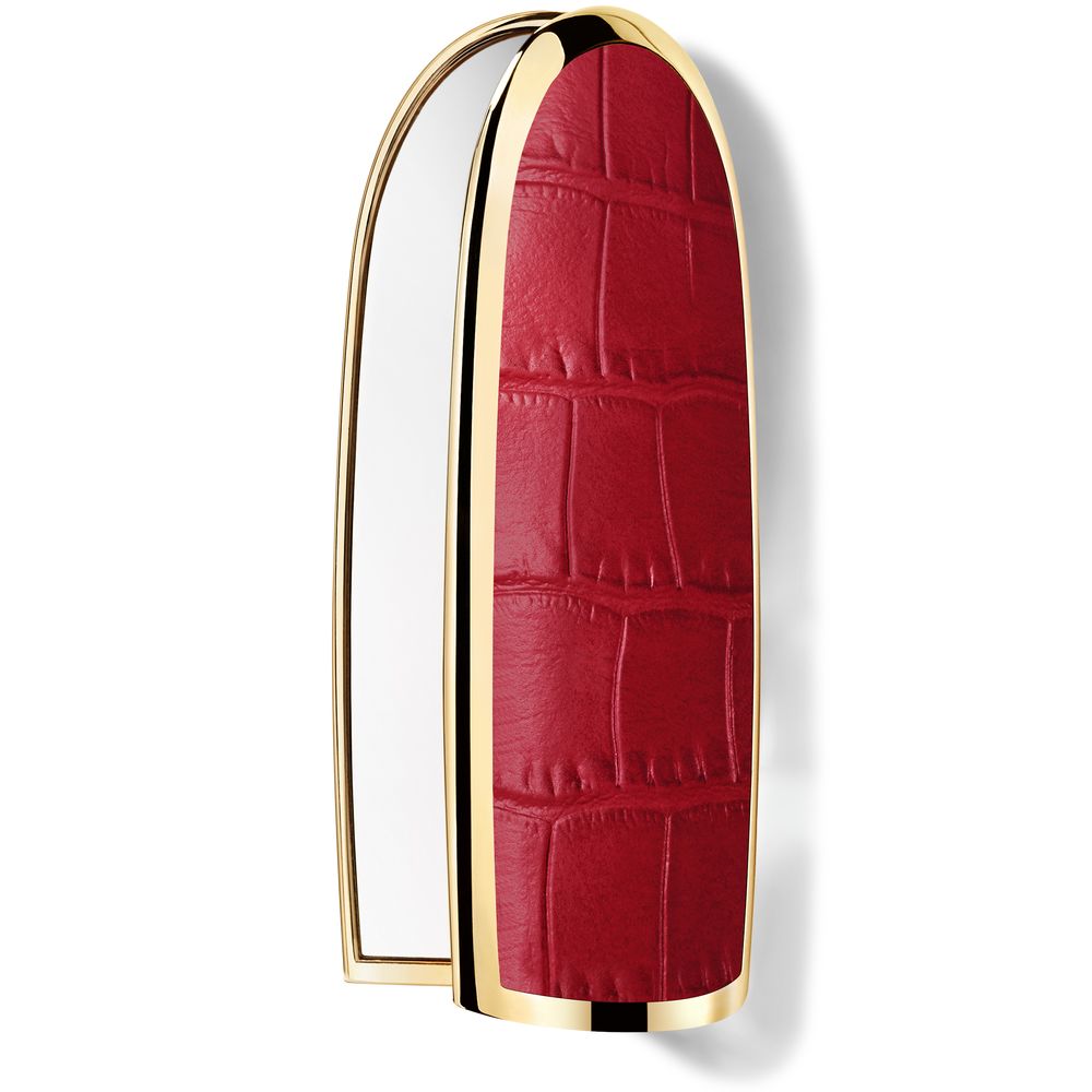Leather-effect lipstick case with gold trim and concealed double mirror, refillable Unisex design