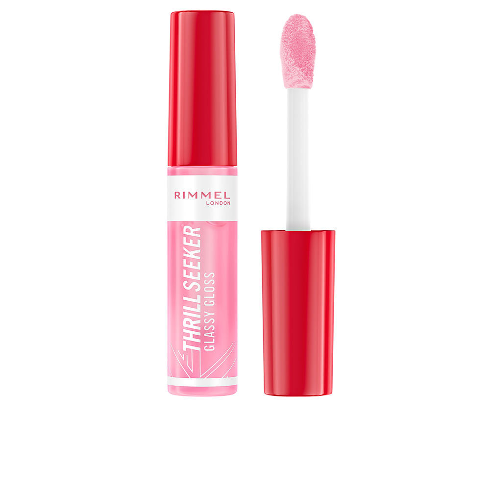 Sheer pink hyaluronic lip gloss in clear tube with doe-foot wand, 10 ml