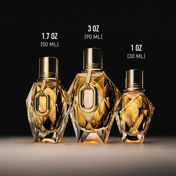 Faceted gold glass perfume bottle with XL link, 90 ml, floral-chypre