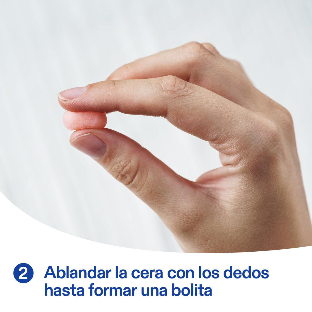 Senti2 Soft pink wax earplugs, round classic shape with foam texture shown beside compact case