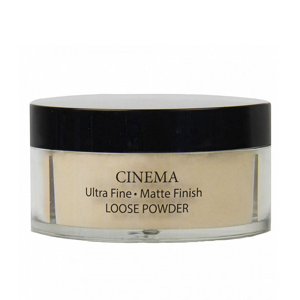 30 g jar of loose finishing powder in light, medium and dark tones, matte finish.