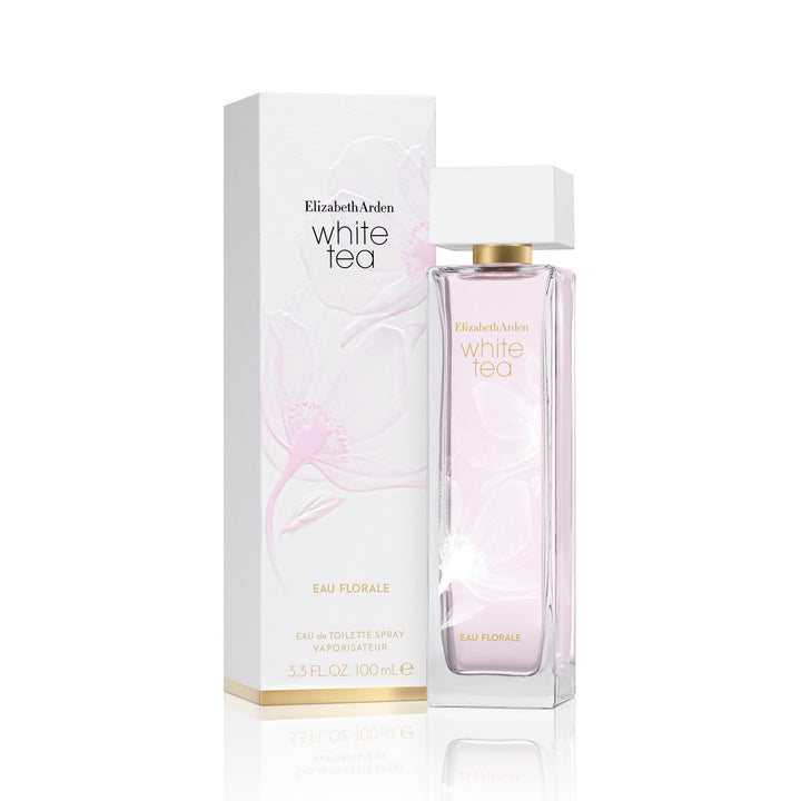 Slim clear bottle with soft pink perfume and gold cap, 100 ml