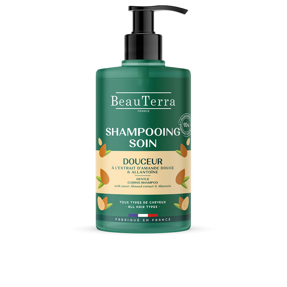 750 ml pump bottle of gentle natural shampoo for unisex use, recycled plastic