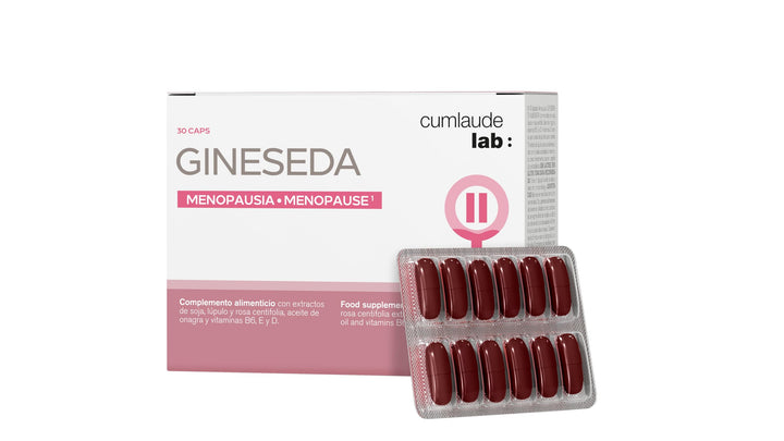 Cumlaude Lab Minimalist rectangular box and blister pack of white, pink, maroon oval capsules with labeled pink purpose band