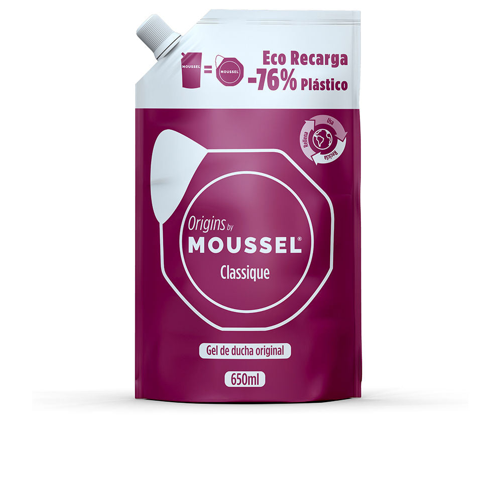 Creamy Moussel shower cream bottle with reduced-plastic packaging