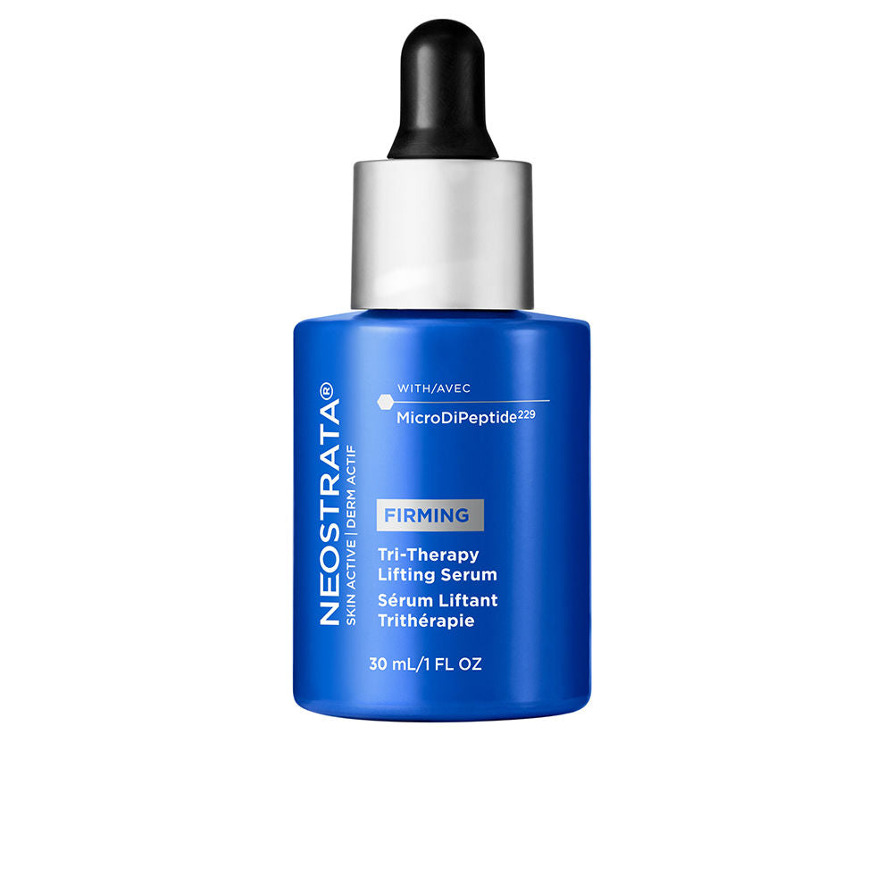 Sleek serum bottle of Neostrata lifting and brightening formula on neutral background
