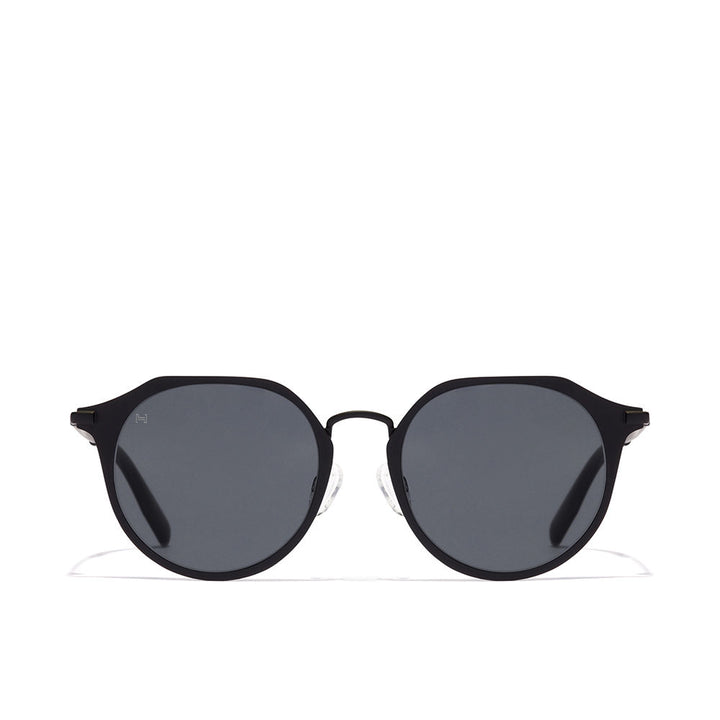 Black metal circular Unisex sunglasses with slim temples and dark lenses