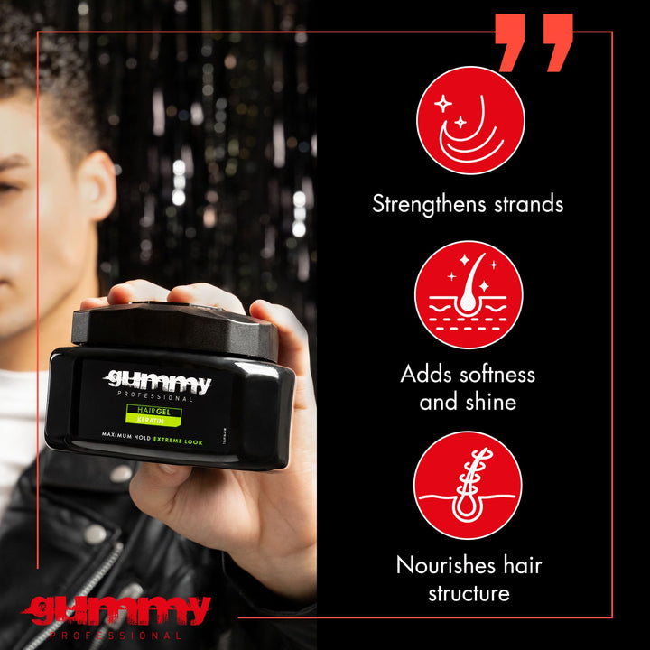 Clear 220 ml keratin styling gel tube for Man, extreme hold, no residue