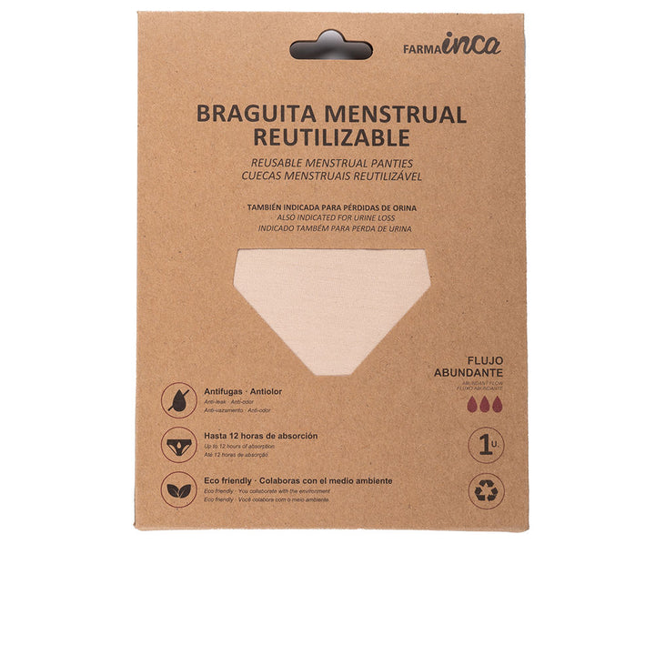 Nude lace-trim reusable menstrual brief in XXL, flat-lay view