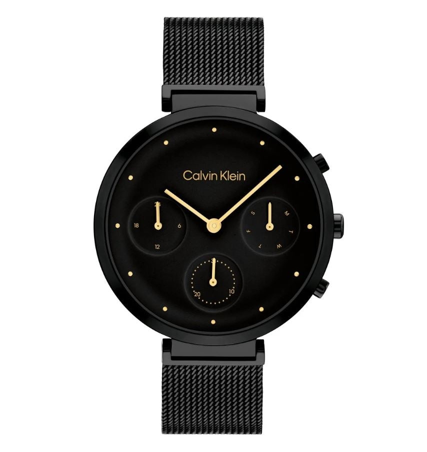 Timeless Precision in Black and Gold Mesh
