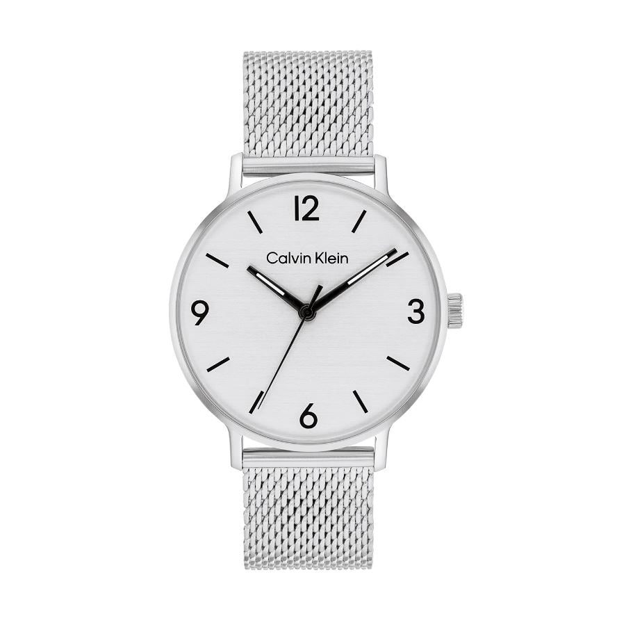 Timeless Silver Mesh Analog Watch with Date Display