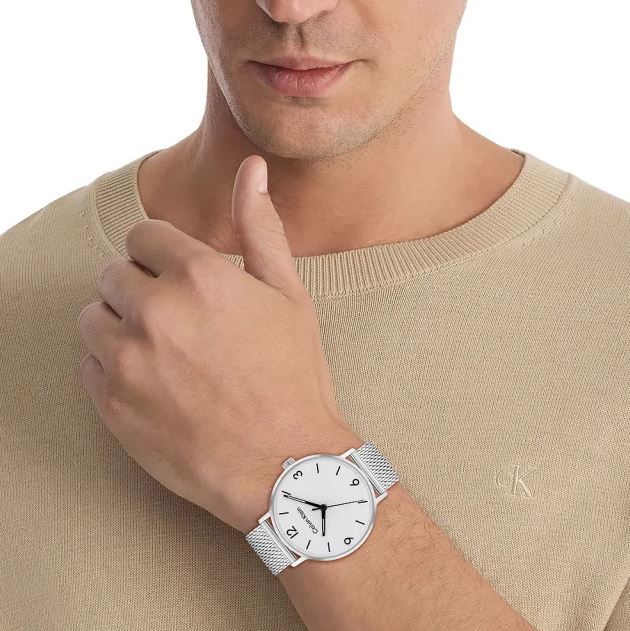 Timeless Silver Mesh Analog Watch with Date Display