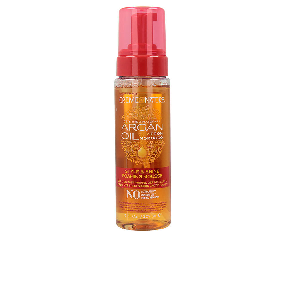 207 ml argan oil foaming mousse canister for defined curls, pump dispenser