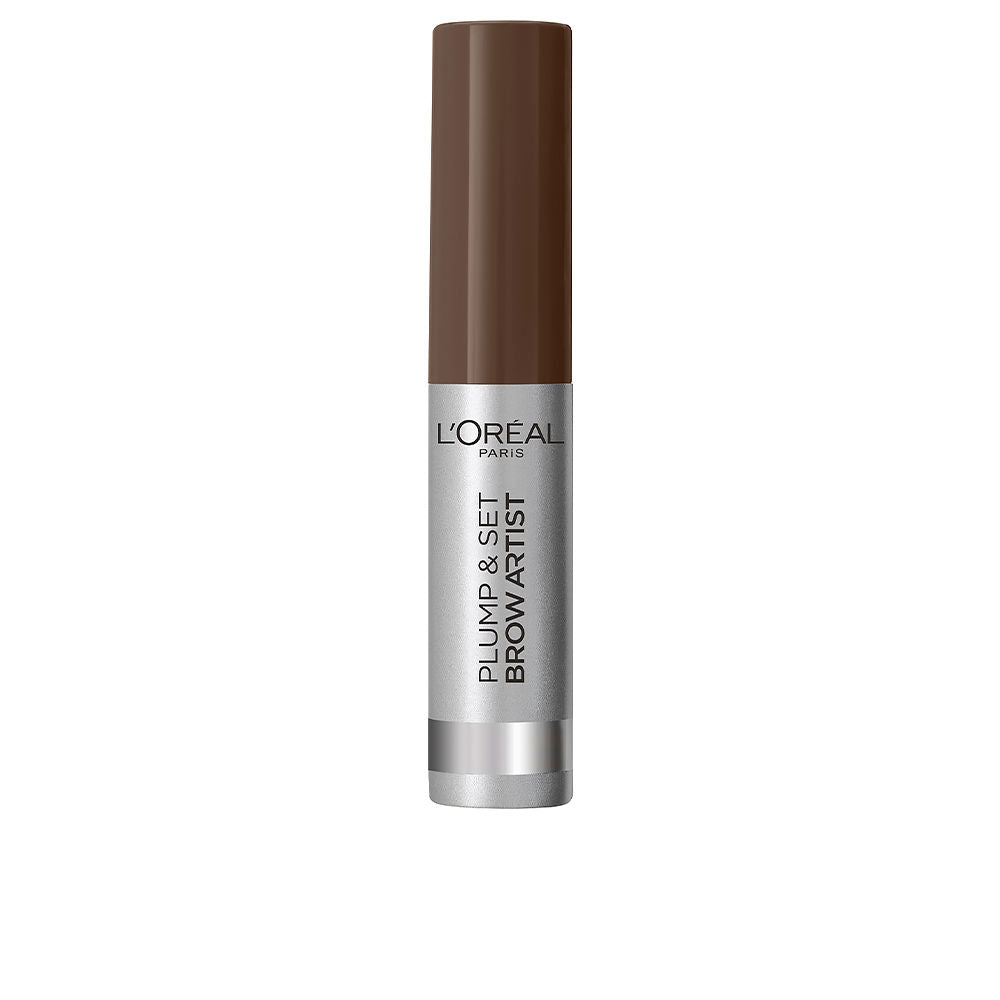 Small brow mascara tube with precision wand, light brunette tint, compact size, Unisex