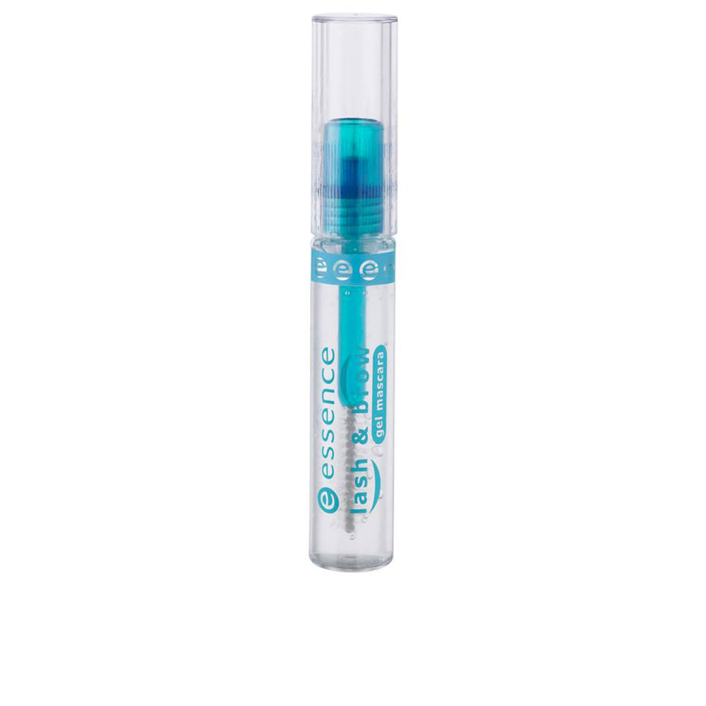 Essence Clear plastic gel tube with turquoise accents, brush applicator, printed text, and twist-off cap