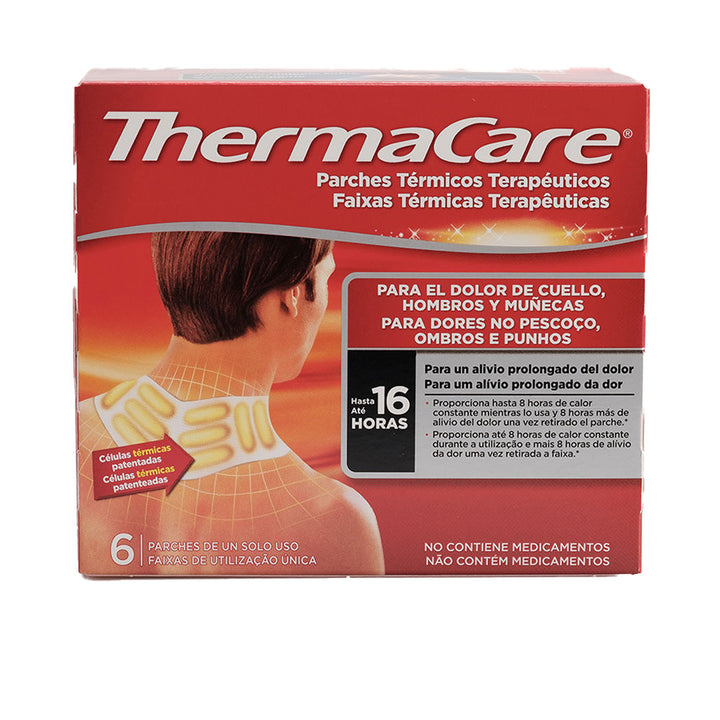 Single-use neck and shoulder adhesive heat patch, thin contoured design, pack of six
