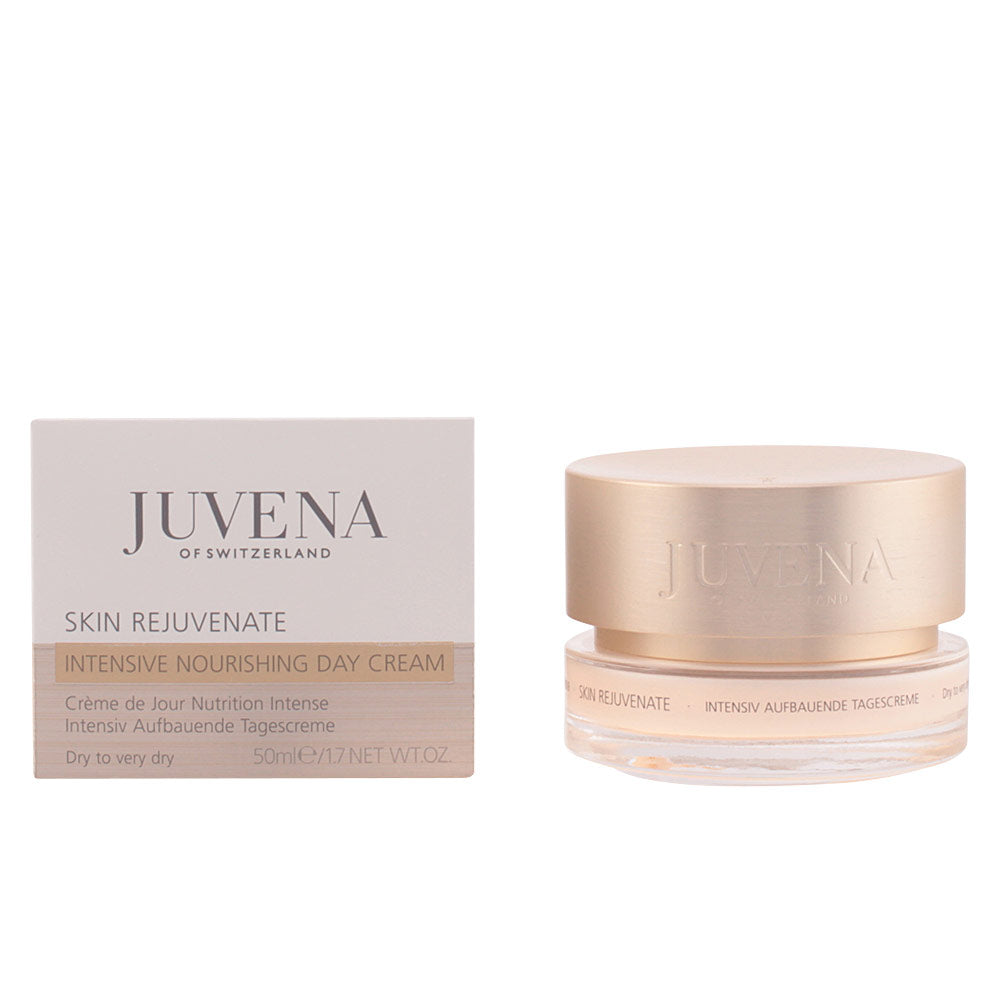 Jar of Juvena SKIN Rejuvenate Intense Nourishing Day Cream on neutral background