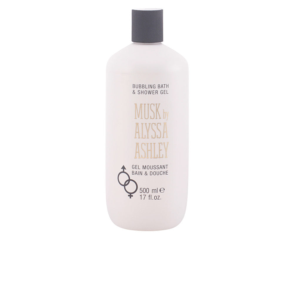 Elegant bottle of Alyssa Ashley fragranced cleansing gel for bath and shower