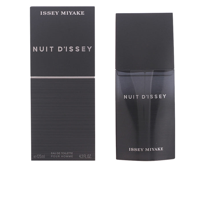 Issey Miyake Black rectangular bottle with cap and matte‑gloss finish beside matching box, modern minimalist design