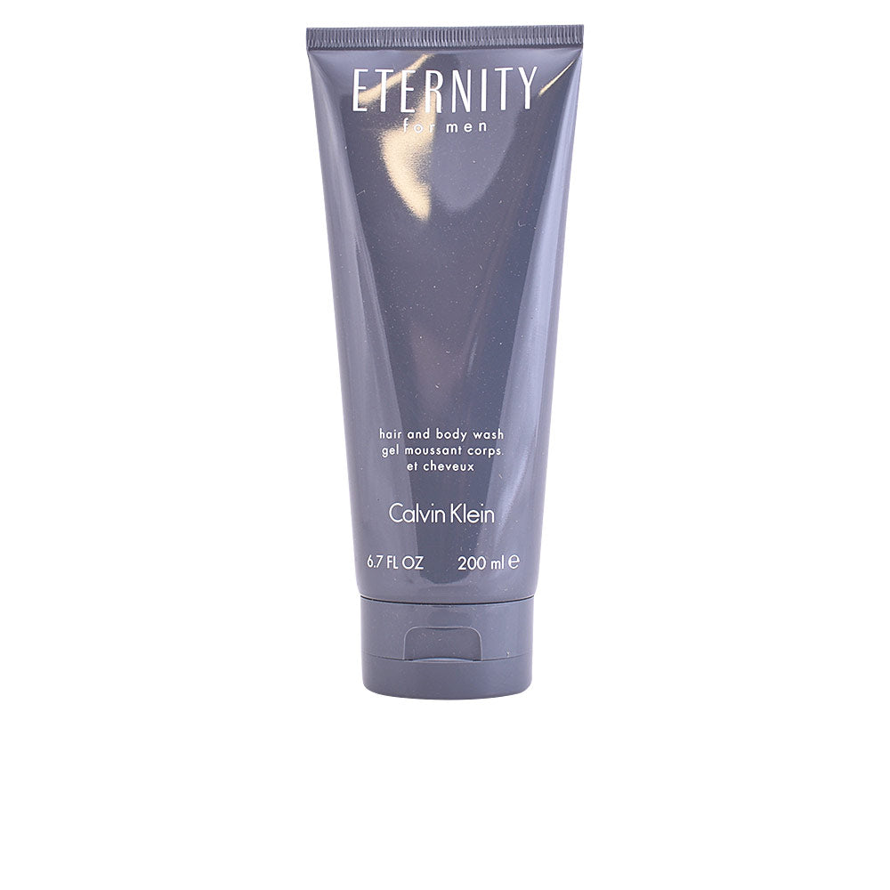 Calvin Klein Dark gray plastic tube with flip-top cap, matte finish and printed text for hair and body wash