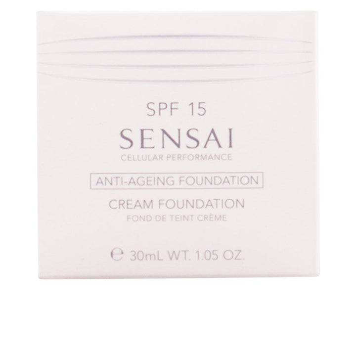 30 ml cream foundation bottle in Almond Beige, hydrating anti‑age formula, SPF 15
