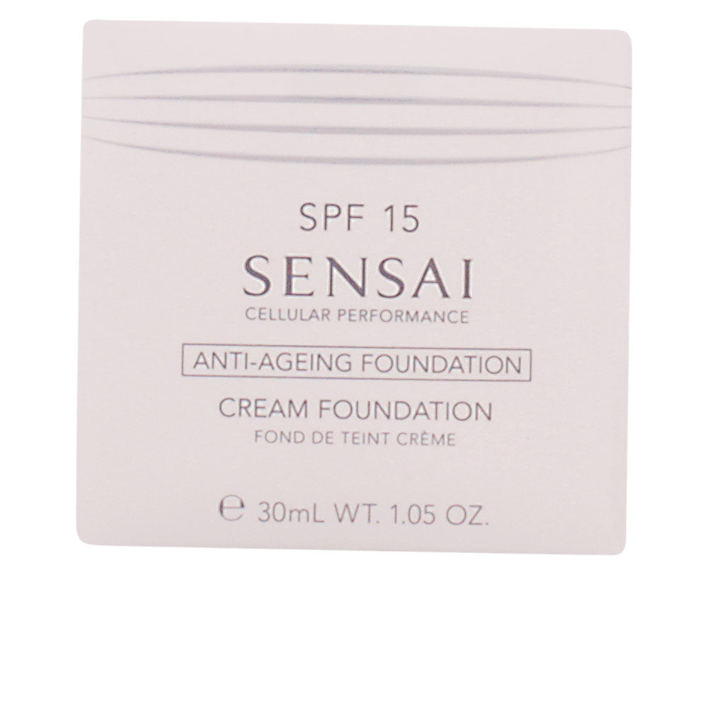 30 ml cream foundation bottle in Almond Beige, hydrating anti‑age formula, SPF 15