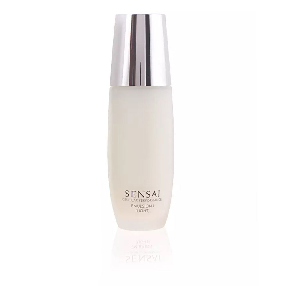 Sensai Frosted white plastic emulsion bottle with shiny silver cap, minimalist design, refined silhouette