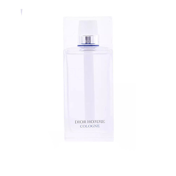 Clear glass cologne bottle, pale liquid, 125 ml, citrus aromatic notes