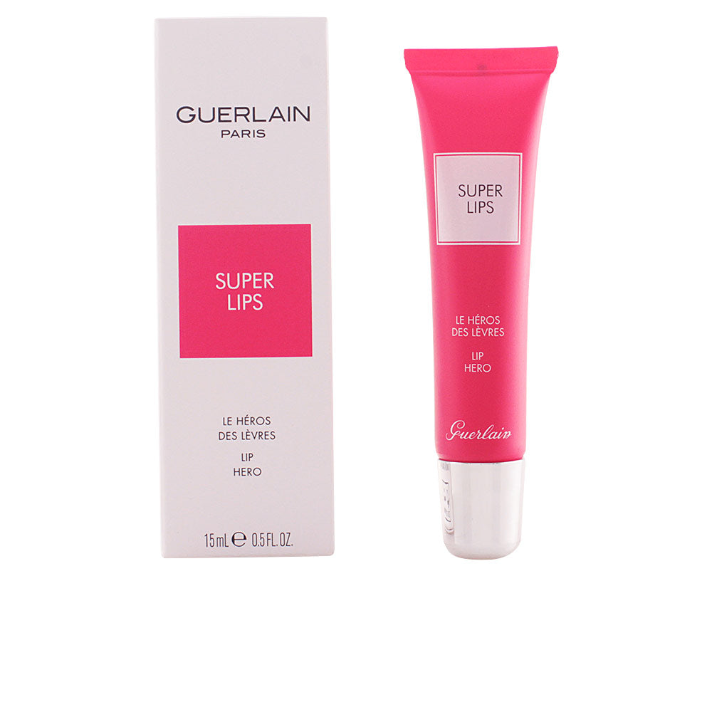 Guerlain Pink plastic lip balm tube with silver cap, rectangular label and printed text, boxed