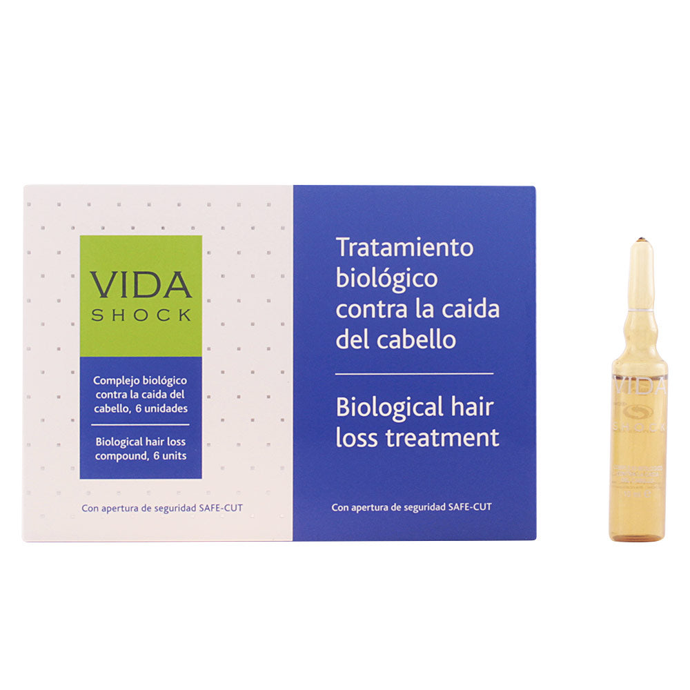 Pack of 10 ml biological anti-hair loss ampoules, clear glass, labelled treatment