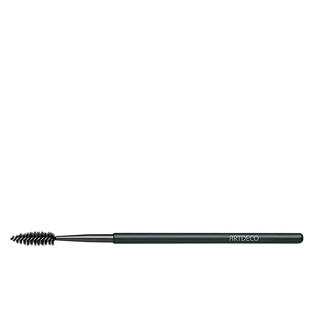 Black spoolie brush with spiral head, long handle, tapered metal connector, Artdeco logo visible