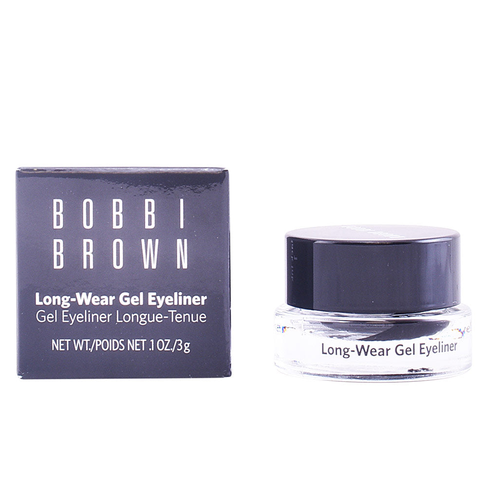 Bobbi Brown long-wear gel eyeliner in small glass jar with black screw-on lid and box