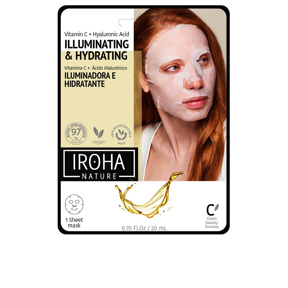Iroha White fabric sheet mask with eye, nose and mouth cutouts, thin paper-like texture