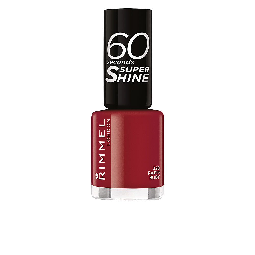 8 ml bottle of Rapid Ruby red nail lacquer with precision brush, glossy cream finish