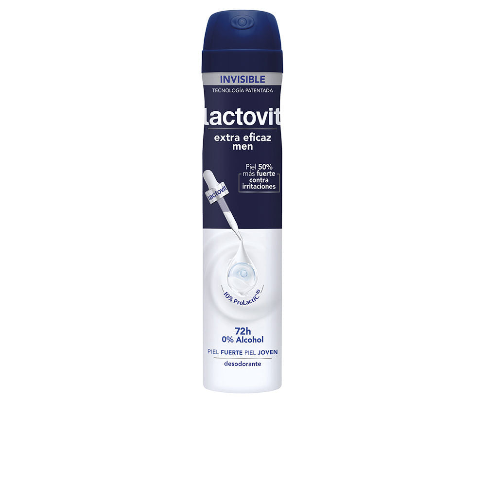 Silver can of Lactovit Men Extra Effective deodorant spray with clean modern styling