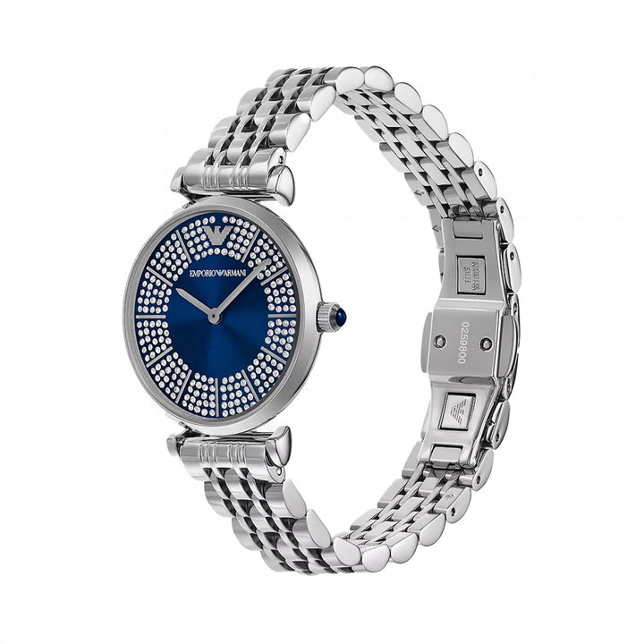Emporio Armani Silver & Blue Crystal Watch