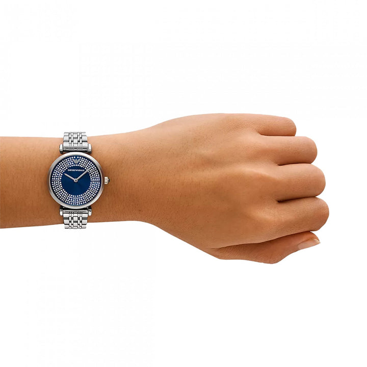 Emporio Armani Silver & Blue Crystal Watch