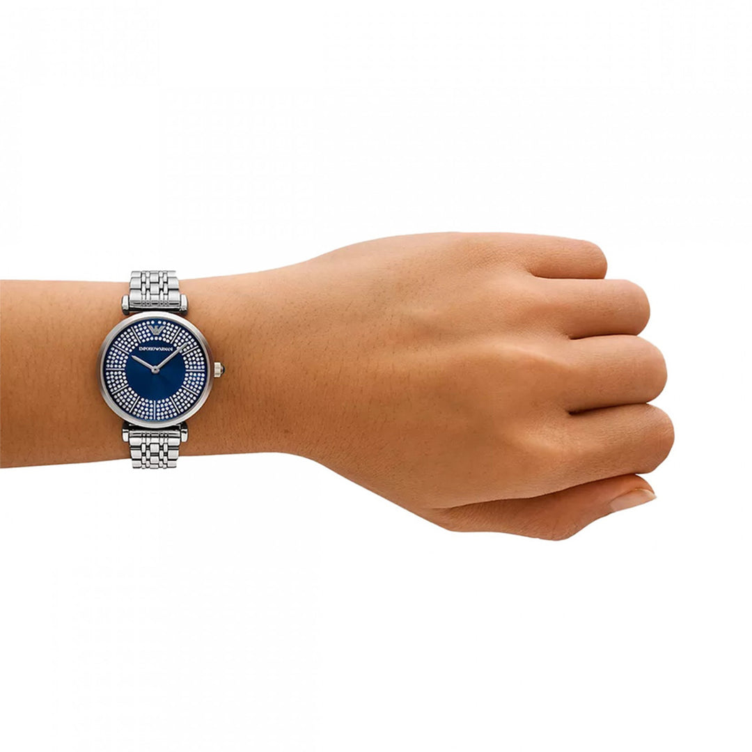 Emporio Armani Silver & Blue Crystal Watch
