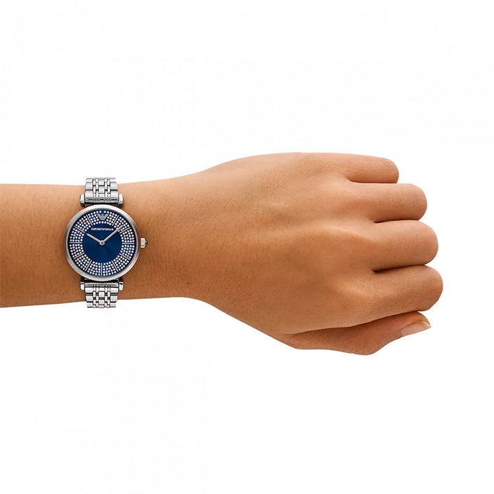 Emporio Armani Silver & Blue Crystal Watch