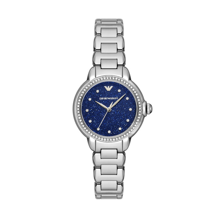 Emporio Armani Silver & Blue Crystal Watch