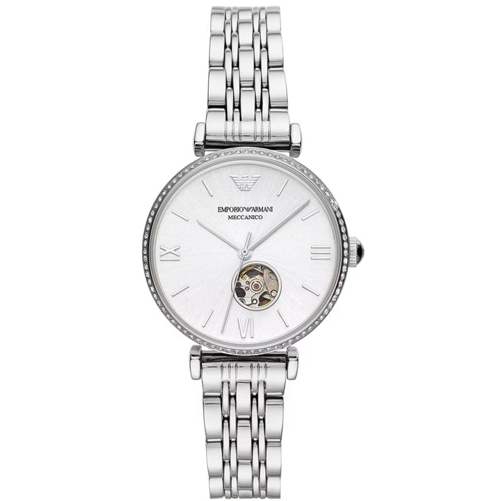 Emporio Armani Silver Skeleton Dial Watch