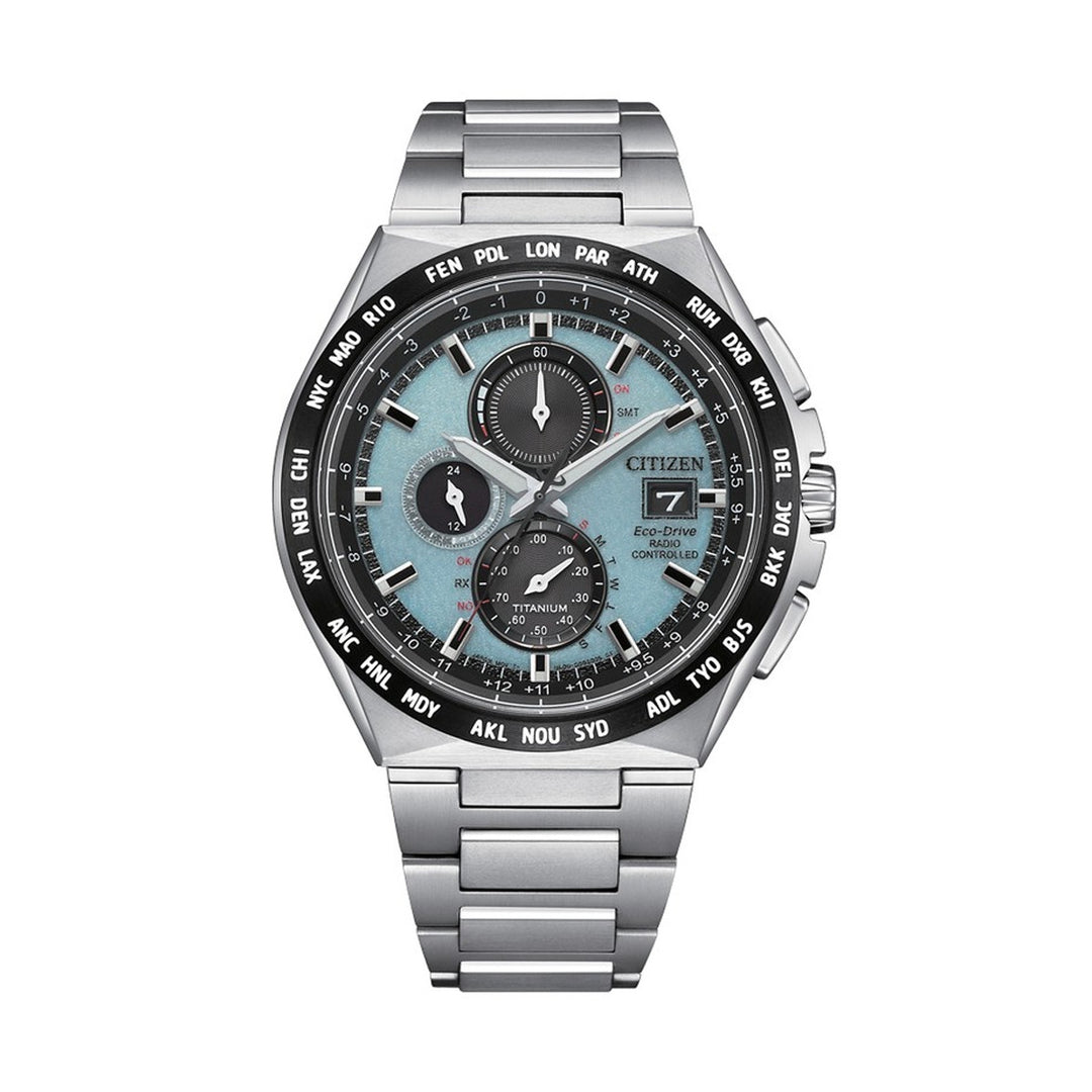 Radio-Controlled Titanium Chronograph with Light Blue Dial