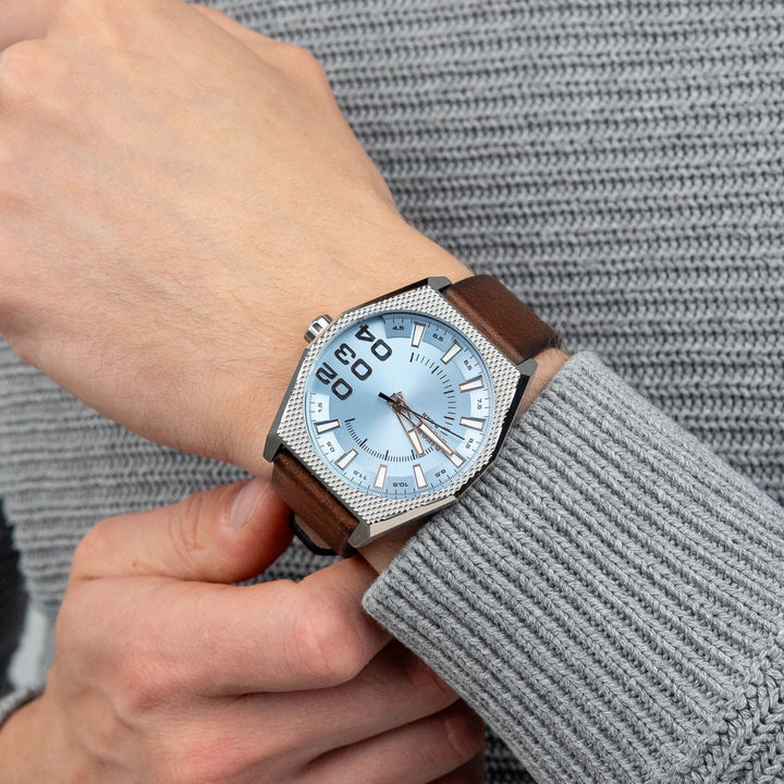 Bold Precision in Silver and Brown Leather
