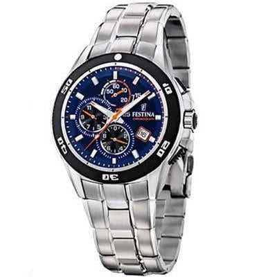 Festina Silver Chronograph Watch with Blue Dial