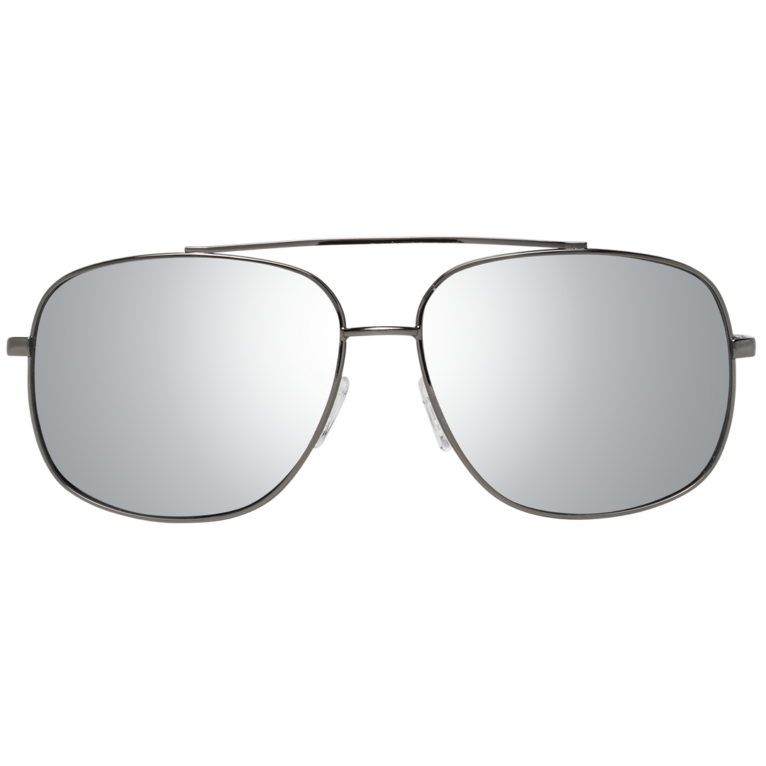 Unisex gunmetal aviator sunglasses with double bridge, adjustable nose pads, and mirrored lenses on white background