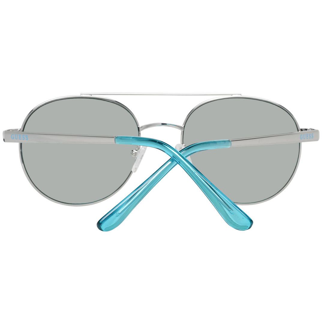 Unisex silver metal aviator eyeglasses with light-blue round lenses and double bridge on white background