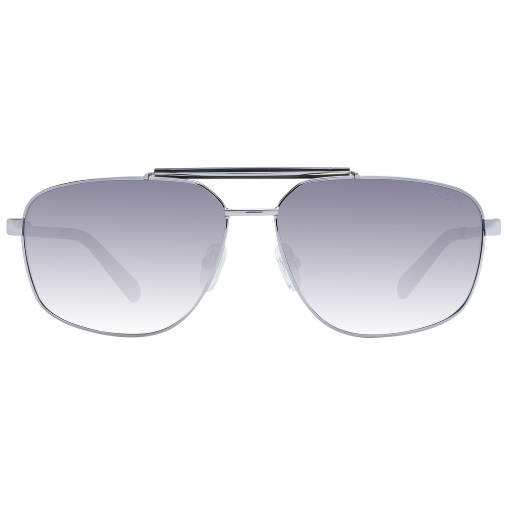 Unisex silver metal aviator sunglasses with double bridge and gradient gray lenses on white background