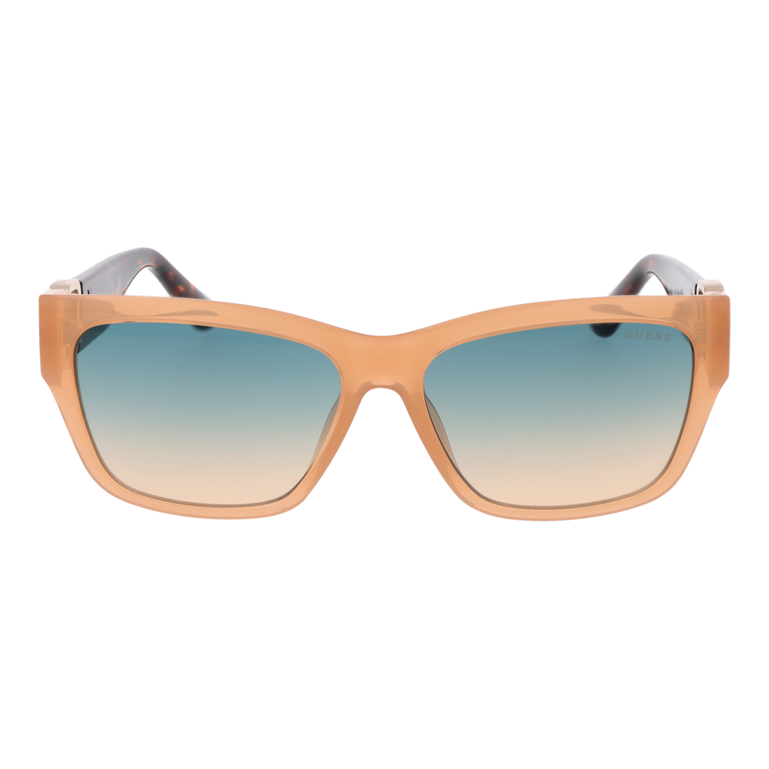 Peach tortoiseshell square sunglasses with gradient lenses and rhinestone &